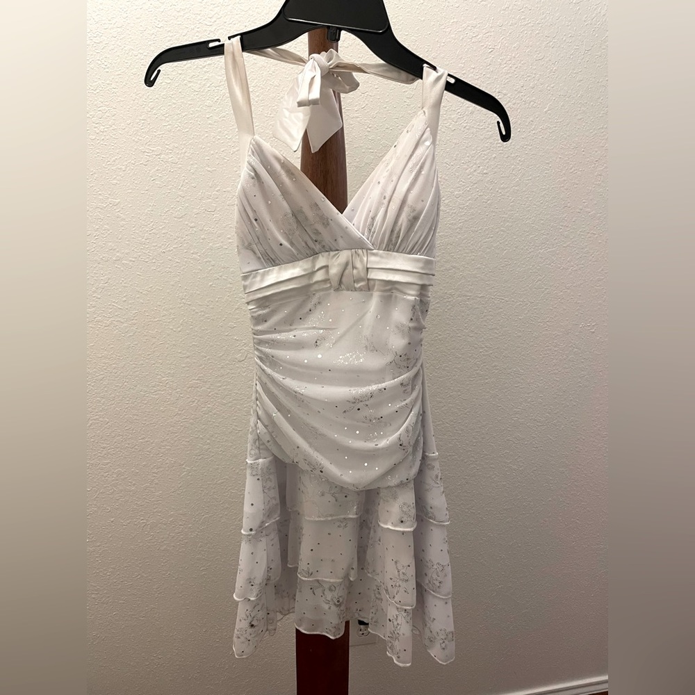 White glittery halter top dress